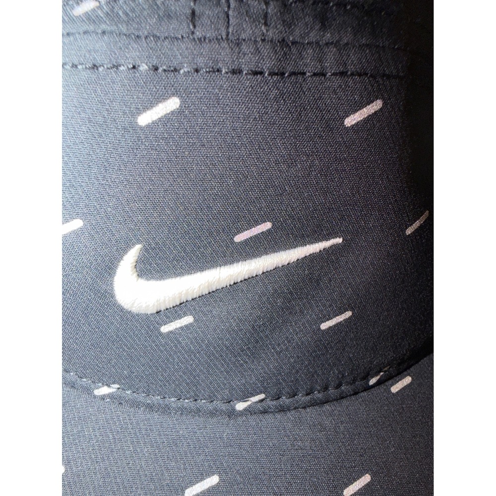 Nike AW84 5 Panel Running Hat Black White Dash Pattern Adjustable Swoosh Cap - Picture 4 of 6